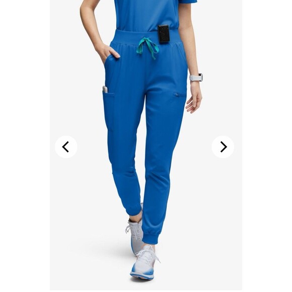 Easy STRETCH Scrub Pants Olivia Women's Blue 7-Pocket Slim Leg Jogger, S petite - Picture 1 of 2